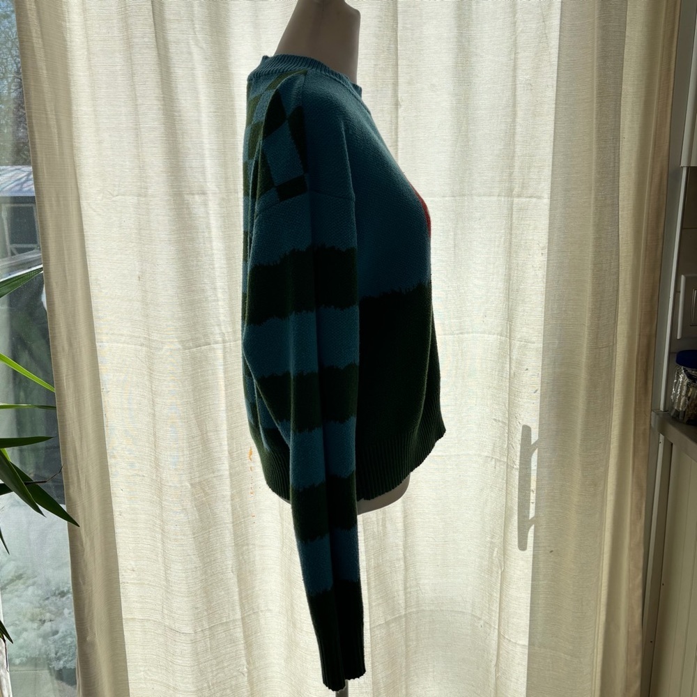 Zara Mushroom Toadstool Knit Sweater Size Medium Blue Green Pullover - Picture 6 of 10